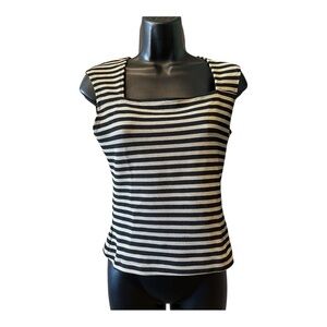Malibu Black & Cream Striped Square Neck Sleeveless Knit Top Y2K